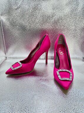 7.5 Sam Edelman Harriett Pink Fuchsia Pointed Toe Pump Heels Stiletto Rhinestone